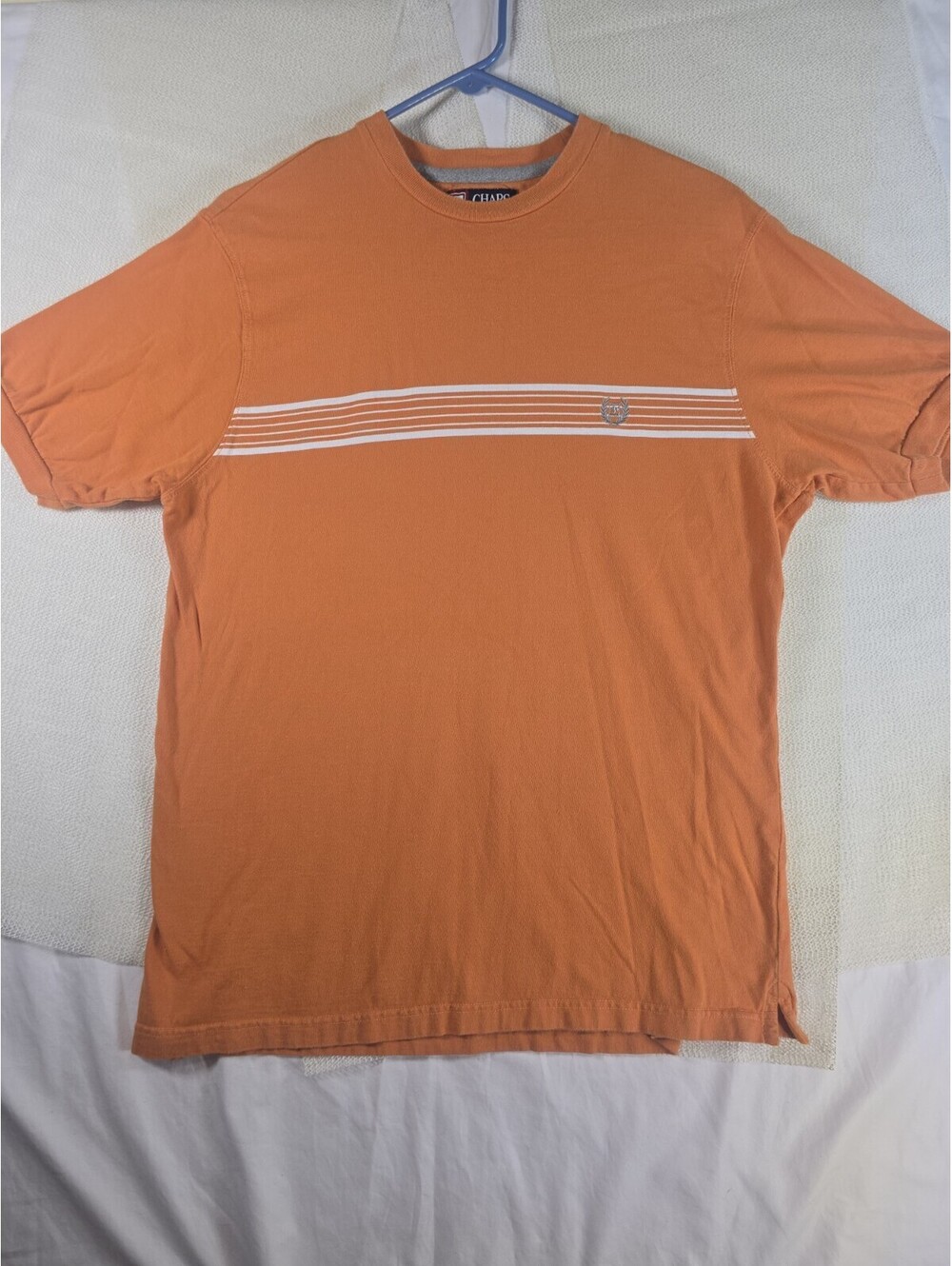 Chaps Ralph Lauren Orange Stripe Logo T-Shirt Large Cuffed Sleeves Cotton